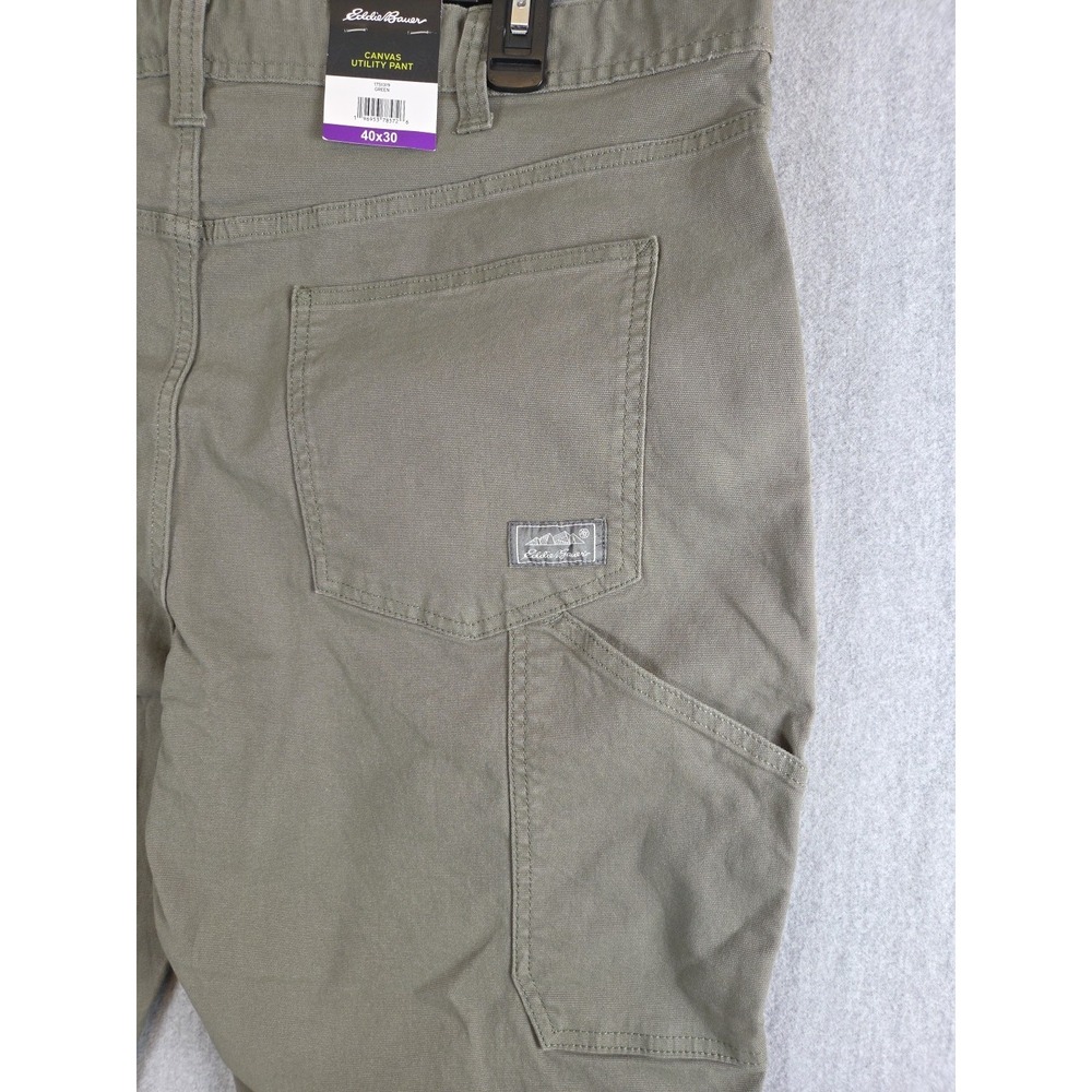 Eddie Bauer Men's Canvas Utility Pants 40x30 Green Cargo Stretch Hiking Gorp NEW